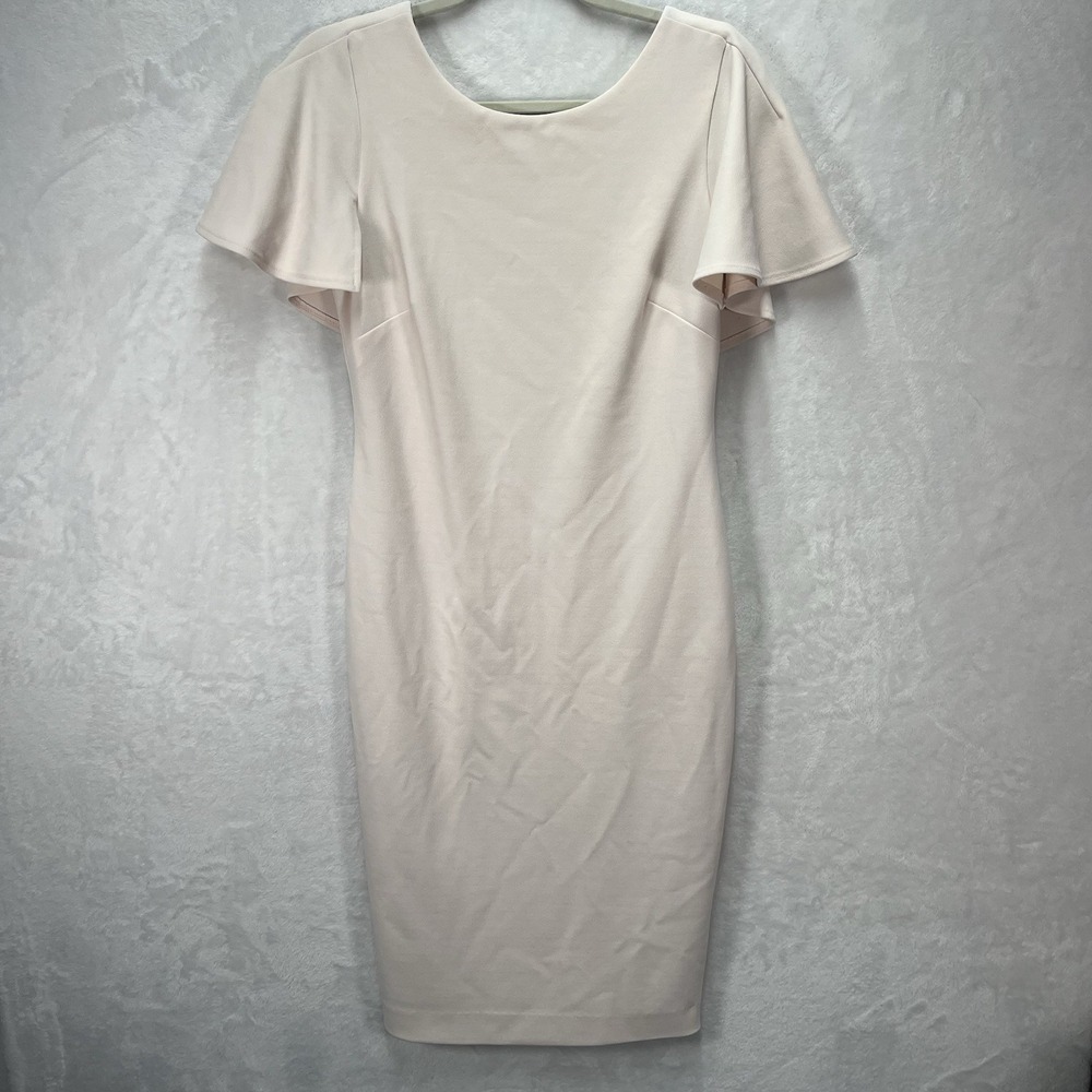 Calvin Klein Flutter Sleeve Sheath Dress Womens 4-6 Blush Pink V Back